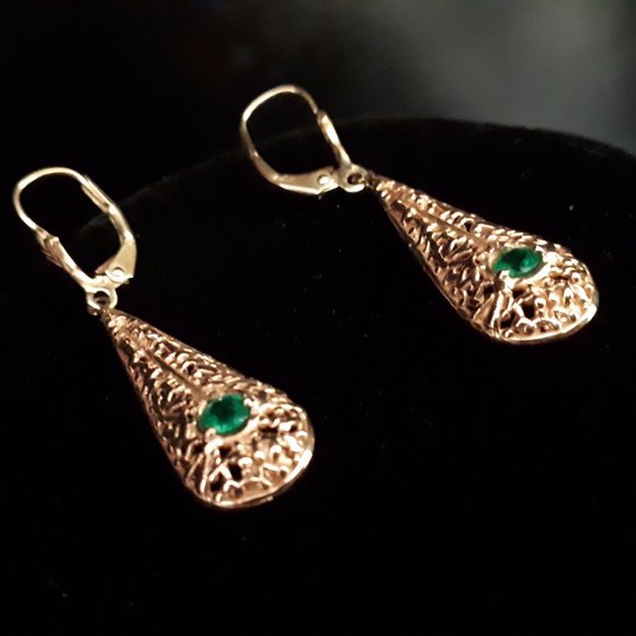OOAK 14K Gold and Emerald Earrings - Picture 8 of 11